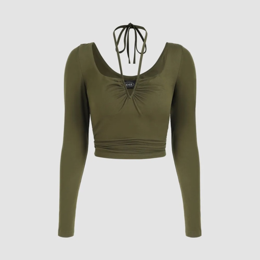 Solid v- wire tie neck halter top
